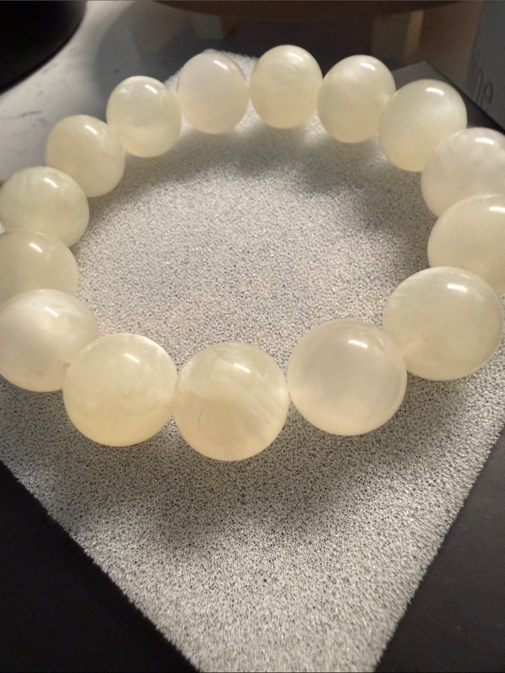 Cream Bead Stretch Bracelet - Polished Round Gem Beads